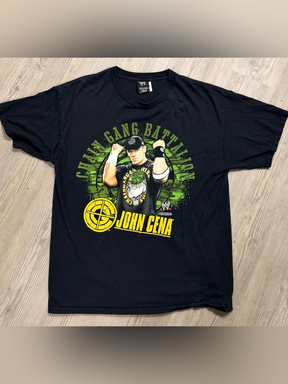 Vintage 2007 WWE John Cena Chain Gang Battalion T-Shirt XL Black Wrestling Tee